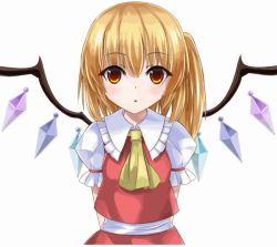 Rule 34 | 1girl, :d, :o, ^ ^, animated, animated gif, ascot, blinking, blonde hair, blush, closed eyes, dress, emofuri, facing viewer, fang, flandre scarlet, happy, head tilt, janne cherry, light frown, looking at viewer, md5 mismatch, no headwear, open mouth, puffy short sleeves, puffy sleeves, red dress, red eyes, sad, shirt, short hair, short sleeves, side ponytail, simple background, smile, solo, touhou, ugoira, upper body, vest, white background, wings