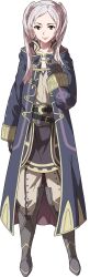 Rule 34 | 1girl, cape, fire emblem, fire emblem awakening, fire emblem heroes, full body, gloves, highres, hood, long hair, looking at viewer, nintendo, robe, robin (female) (fire emblem), robin (fire emblem), smile, solo, transparent background, twintails, white hair