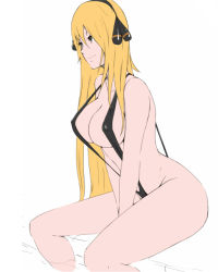 Rule 34 | 00s, 1girl, blonde hair, breasts, chu pet, creatures (company), cynthia (pokemon), female focus, flat color, game freak, long hair, nintendo, partially colored, pokemon, pokemon dppt, sanchuu, slingshot swimsuit, smile, solo, swimsuit, very long hair, white background