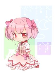Rule 34 | 10s, 1girl, bubble skirt, chibi, choker, gloves, hitomi (ricca), kaname madoka, kneeling, magical girl, mahou shoujo madoka magica, mahou shoujo madoka magica (anime), pink eyes, pink hair, puffy sleeves, short hair, short twintails, skirt, solo, tears, twintails, white gloves