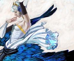 Rule 34 | 1girl, arm up, armpits, detached sleeves, feathers, from side, gwendolyn (odin sphere), hair ornament, kaikai0505, odin sphere, pteruges, solo, tiara, valkyrie