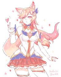 Rule 34 | 1girl, ahri (league of legends), animal ears, blue eyes, boots, breasts, detached sleeves, fox ears, fox tail, hair ornament, highres, league of legends, lipstick, magical girl, makeup, nail polish, skirt, star (symbol), star guardian (league of legends), star guardian ahri, star hair ornament, tail, thigh boots, thighhighs, tiara, wink