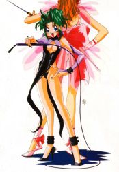 Rule 34 | 1990s (style), 2girls, age difference, ass, breasts, cleavage, cosplay, ellis (toushinden), game, kotobuki tsukasa, leotard, multiple girls, official art, size difference, sofia (toushinden), tamsoft, toushinden, whip