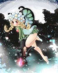 Rule 34 | 1girl, blonde hair, bow (weapon), braid, butterfly wings, crossbow, fairy, flying, insect wings, mercedes (odin sphere), odin sphere, pointy ears, puff and slash sleeves, puffy sleeves, sazaki ichiri, solo, twin braids, weapon, white footwear, wings