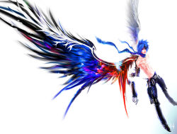 Rule 34 | 1boy, blue hair, gradient background, kid (artist), mahou tsukai kurohime, male focus, solo, white background, wings, zero (kurohime)