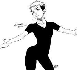 Rule 34 | 1boy, character name, christophe giacometti, facial hair, greyscale, male focus, monochrome, mouri, outstretched arms, parted lips, spread arms, sweat, yuri!!! on ice