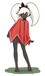 Rule 34 | 1girl, ashley (warioware), barefoot, cape, crossover, cult of the lamb, dark-skinned female, dark skin, full body, functionally nude, fusion, hairband, jewelry, liveactors, long hair, necklace, nintendo, pointy ears, solo, standing, the lamb (cult of the lamb), twintails, warioware, white hair