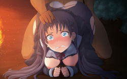 Rule 34 | 1boy, 1girl, ass, bdsm, black hair, blue eyes, blush, bondage, bound, bound wrists, breasts, campfire, clenched teeth, clothing aside, crying, crying with eyes open, dress, drooling, earrings, eiyuu densetsu, elise schwarzer, falcom, fire, grabbing another&#039;s hair, hair ornament, hand on another&#039;s head, hetero, highres, ikusagawa, jewelry, long hair, nipples, outdoors, panties, panties aside, pantyhose, rape, rope, saliva, scared, sen no kiseki, sex, tears, teeth, torn clothes, torn legwear, underwear, white panties, wide-eyed