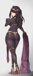 Rule 34 | 1girl, ass, aster crowley, body writing, bodystocking, female focus, fire emblem, full body, heels, high heels, highres, looking at viewer, looking back, nintendo, simple background, solo, tagme, tharja (fire emblem), thighs
