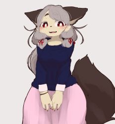 Rule 34 | artist request, chipar, dog, furry, grey hair, long hair, open mouth, red eyes