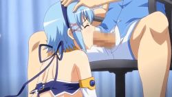 Rule 34 | 10s, animated, animated gif, blue hair, censored, clothed sex, cum, cum in mouth, closed eyes, fellatio, hetero, himuro rikka, irrumatio, mosaic censoring, open fly, oral, tropical kiss