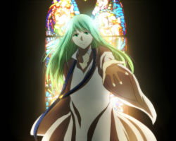 Rule 34 | 1boy, bad id, bad pixiv id, enkidu (fate), fate/strange fake, fate (series), green eyes, green hair, long hair, male focus, matching hair/eyes, outstretched arm, outstretched hand, ronpa96pepe, solo, stained glass