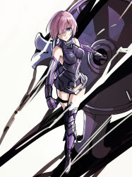 Rule 34 | 1girl, absurdres, aono shimo, armor, armored boots, armored dress, bad id, bad pixiv id, blue eyes, boots, breasts, fate/grand order, fate (series), gauntlets, hair over one eye, highres, looking at viewer, mash kyrielight, purple hair, shield, short hair, solo