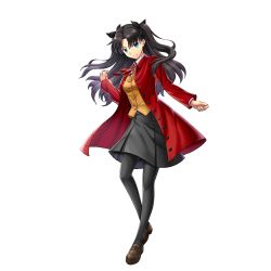 Rule 34 | 1girl, artist request, black hair, blue eyes, breasts, command spell, fate/stay night, fate (series), full body, homurahara academy school uniform, long hair, long sleeves, looking at viewer, official art, pantyhose, school uniform, shoes, skirt, small breasts, smile, solo, tohsaka rin, transparent background, valkyrie connect