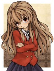 Rule 34 | aisaka taiga, brown hair, crossed arms, kagikake, long hair, orange eyes, school uniform, solo, toradora!