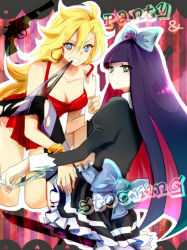 Rule 34 | 10s, 2girls, bad id, bad pixiv id, blonde hair, breasts, cleavage, dress, earrings, gothic lolita, green eyes, hair ribbon, jewelry, lolita fashion, long hair, multicolored hair, multiple girls, open mouth, panties, panty &amp; stocking with garterbelt, panty (psg), red dress, ribbon, shijima tohiro, short dress, siblings, sisters, stocking (psg), thighhighs, torn clothes, torn legwear, two-tone hair, underwear, undressing