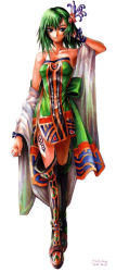 Rule 34 | 1990s (style), 1girl, aged up, artist request, boots, detached sleeves, dress, female focus, final fantasy, final fantasy iv, full body, green hair, hair ornament, retro artstyle, rydia (ff4), simple background, solo, tribal