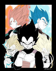 Rule 34 | 5boys, absurdres, anger vein, angry, aqua eyes, arm at side, armor, black bodysuit, black eyes, black hair, blue hair, bodysuit, border, clenched hand, clenched teeth, dragon ball, dragon ball super, dragonball z, electricity, expressionless, fenyon, frown, gloves, grey eyes, hand up, highres, looking afar, looking at viewer, looking down, lower teeth only, majin vegeta, male focus, multiple boys, multiple persona, muscular, muscular male, open mouth, outline, profile, red hair, saiyan armor, scratches, screaming, serious, smirk, spiked hair, super saiyan, super saiyan 1, super saiyan 2, super saiyan blue, super saiyan god, teeth, twitter username, upper body, upper teeth only, vegeta, veins, veiny arms, white border, white gloves, white outline, widow&#039;s peak