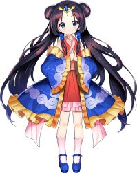 Rule 34 | 1girl, black hair, blue eyes, detached sleeves, double bun, full body, hair bun, horns, kino (oshiro project), long hair, looking at viewer, official art, oshiro project:re, oshiro project:re, parted bangs, pink socks, rassie s, sidelocks, single horn, socks, solo, transparent background, twintails, very long hair