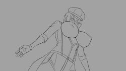Rule 34 | 1girl, animated, anythinggoes, breast expansion, breasts, breasts out, cleavage, female focus, fingerless gloves, gloves, hat, large breasts, medium breasts, monochrome, necktie, persona, persona 4, shirogane naoto, short hair, solo, suspenders, tagme, video