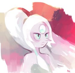 Rule 34 | colored skin, glitchedpuppet, long hair, lowres, opal (steven universe), purple skin, serious, simple background, solo, steven universe, white hair
