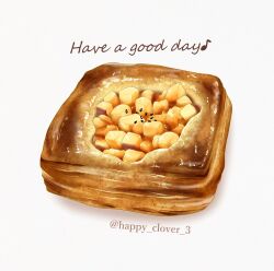 Rule 34 | danish pastry, dessert, eighth note, english text, food, food focus, happy clover 3, musical note, no humans, original, simple background, still life, twitter username, white background