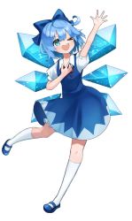 Rule 34 | 1girl, blouse, cirno, collared shirt, hair between eyes, highres, machimo, shirt, simple background, socks, solo, touhou, white background, white shirt, white socks