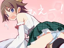 Rule 34 | 10s, 1girl, 9law, bad id, bad pixiv id, blush, brown hair, hiei (kancolle), highres, kantai collection, looking at viewer, looking back, no legwear, open mouth, panties, pantyshot, short hair, ^^^, underwear