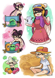 Rule 34 | + +, 2girls, ?, beach, black hair, brown eyes, callie (splatoon), casual, chair, closed eyes, coat, denim, denim shorts, detached collar, drawing, earrings, english text, fangs, flower, food, food on head, goggles, goggles on head, gomipomi, grey hair, hat, hat flower, headphones, heart, holding, inkling, inkling player character, jewelry, long hair, looking at another, looking at viewer, marie (splatoon), mask, meme, mittens, mole, mole under eye, multiple girls, nintendo, object on head, open mouth, pantyhose, pointy ears, purple legwear, scarf, shirt, short hair, short jumpsuit, shorts, sitting, sleeping, smile, snowman, splatoon (series), splatoon 1, spoken question mark, squid, standing, stuffed animal, stuffed toy, sun hat, t-shirt, tentacle hair, text focus, white shirt, winter clothes