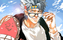 Rule 34 | 1boy, aruolrn, bespectacled, blue eyes, blue hair, caesar anthonio zeppeli, glasses, jojo no kimyou na bouken, male focus, matching hair/eyes, silver hair, solo