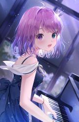 Rule 34 | 1girl, aqua eyes, dutch angle, from side, harui (hr x9 ), heterochromia, highres, himemori luna, himemori luna (sundress), hololive, instrument, jewelry, looking at viewer, medium hair, music, necklace, open mouth, piano, pink hair, playing instrument, playing piano, purple eyes, virtual youtuber