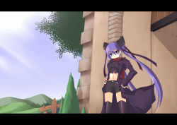 Rule 34 | letterboxed, long hair, midriff, noi (noi 2y), original, purple hair, solo, thighhighs, twintails, zettai ryouiki