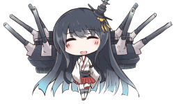 Rule 34 | 10s, 1girl, :d, bare shoulders, black hair, blunt bangs, chibi, fusou (kancolle), japanese clothes, kantai collection, long hair, miko, nontraditional miko, open mouth, seven (shijima), smile, solo, very long hair