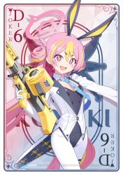 Rule 34 | + +, 1girl, animal ears, blonde hair, blue archive, blue necktie, card, copyright notice, fang, flat chest, gun, halo, highres, holding, holding gun, holding weapon, joker (playing card), koyuki (blue archive), koyuki (bunny) (blue archive), leotard, long hair, long sleeves, looking at viewer, multicolored hair, necktie, official art, open mouth, pantyhose, pink eyes, pink hair, playboy bunny, playing card, rabbit ears, smile, streaked hair, very long hair, weapon, white pantyhose