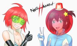Rule 34 | 10s, 2girls, ahoge, bare shoulders, bikini, breasts, cleavage, elbow gloves, gloves, goggles, green-tinted eyewear, green-tinted glasses, helmet, luluco, multiple girls, not a hazard, short hair, side ponytail, spacesuit, sunglasses, swimsuit, thumbs up, tinted eyewear, trigger-chan, trigger (company), uchuu patrol luluco, v, visor