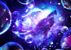 Rule 34 | bubble, commentary, constellation, fish, galaxy, glowing, highres, makoron117117, milky way, no humans, original, outdoors, pisces (constellation), scenery, space, sparkle, star (sky), swimming, whale