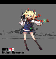 Rule 34 | 1girl, absurdres, blonde hair, blue skirt, glowworm (warship girls r), highres, skirt, twintails, warship girls r