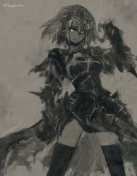 Rule 34 | 1girl, armor, armored dress, breasts, fate/grand order, fate (series), gauntlets, headpiece, jeanne d&#039;arc (fate), jeanne d&#039;arc (ruler) (fate), jeanne d&#039;arc alter (avenger) (fate), jeanne d&#039;arc alter (fate), konoe ototsugu, monochrome, ruler (fate/grand order), short hair, smile, thighhighs