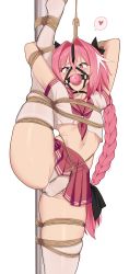 Rule 34 | 1boy, absurdres, astolfo (fate), astolfo (sailor paladin) (fate), bagelbomb, bdsm, blush, bondage, bound, bow, braid, braided ponytail, crossdressing, fate/grand order, fate (series), gag, gagged, gagged male, hair bow, hair intakes, harness gag, highres, long braid, long hair, looking at viewer, male focus, midriff, multicolored hair, navel, neckerchief, official alternate costume, open mouth, panties, pink hair, pink neckerchief, pink sailor collar, pink skirt, purple eyes, sailor collar, school uniform, serafuku, shibari, shirt, short sleeves, simple background, skirt, smile, solo, streaked hair, thighhighs, trap, underwear, white background, white hair, white panties, white shirt, white thighhighs