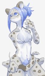 Rule 34 | 1girl, artist request, blue eyes, blue hair, breasts, furry, furry female, snow leopard, solo