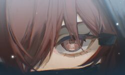 Rule 34 | 2girls, absurdres, arknights, close-up, crownslayer (arknights), eye focus, eye reflection, hair ornament, hairclip, highres, kal&#039;tsit (arknights), looking at viewer, multiple girls, red eyes, red hair, reflection, solo focus, watanabe kawa