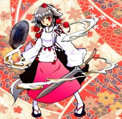 Rule 34 | 1girl, animal ears, female focus, geta, hat, inubashiri momiji, long skirt, shield, skirt, solo, sword, tokin hat, touhou, weapon