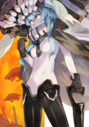 Rule 34 | 10s, 1girl, abyssal ship, bad id, bad pixiv id, blue eyes, blue hair, bodysuit, breasts, cane, cape, chromatic aberration, clenched hand, cowboy shot, gloves, hat, headgear, kantai collection, long hair, looking away, looking to the side, matching hair/eyes, naro0427, pale skin, sideways glance, small breasts, solo, standing, tentacles, wo-class aircraft carrier