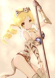 Rule 34 | 1girl, animal print, armor, bad id, bad pixiv id, bikini armor, blonde hair, breasts, captain of the royal guard elina, cleavage, cosplay, drill hair, earrings, elina (cosplay), elina (queen&#039;s blade), elina (queen's blade), gauntlets, jewelry, large breasts, loincloth, looking at viewer, mahou shoujo madoka magica, mahou shoujo madoka magica (anime), mizuhashi kaori, necklace, polearm, queen&#039;s blade, sideboob, solo, tiara, tomoe mami, twin drills, twintails, voice actor connection, weapon, yellow eyes, yoshinogai