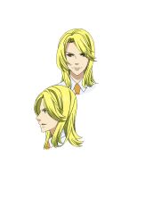 Rule 34 | 1boy, blonde hair, closed mouth, collared shirt, highres, himuro hijiri, king of prism, looking at viewer, male focus, multiple views, necktie, official art, open mouth, orange eyes, orange necktie, portrait, pretty rhythm, pretty series, profile, second-party source, shirt, simple background, smile, white shirt