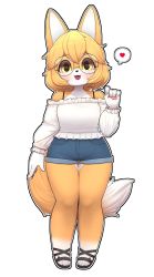 Rule 34 | 1girl, animal ears, blush, bra strap, brown eyes, brown hair, collarbone, fox ears, fox girl, fox tail, full body, furry, furry female, glasses, heart, highres, jupiter europe, long sleeves, looking at viewer, off-shoulder shirt, off shoulder, open mouth, original, revision, round eyewear, shirt, short hair, smile, solo, speech bubble, spoken heart, tail, white shirt