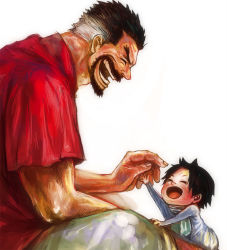 Rule 34 | 2boys, age difference, baby, bad id, bad pixiv id, black hair, closed eyes, father and son, grey hair, monkey d. garp, multiple boys, one piece, portgas d. ace, shirt, smile, t-shirt, tsuyomaru, aged down