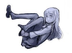 Rule 34 | 1girl, ass, closed mouth, glasses, long hair, monochrome, panties, panties under pantyhose, pantyhose, perrine h. clostermann, shiri chin, simple background, sketch, solo, strike witches, underwear, world witches series