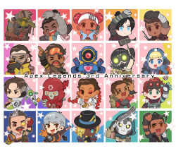 Rule 34 | 1other, 6+boys, 6+girls, ^ ^, ambiguous gender, animification, anniversary, apex legends, ariga (22pudding22), ash (titanfall 2), bangalore (apex legends), blonde hair, bloodhound (apex legends), blue eyes, blue gloves, blue headwear, brown eyes, caustic (apex legends), chibi, classic revenant, clenched hand, closed eyes, crypto (apex legends), double bun, drone, eyepatch, facial scar, fingerless gloves, fuse (apex legends), gibraltar (apex legends), gloves, goggles, green eyes, hack (apex legends), hair behind ear, hair bun, hair over one eye, headset, heart, heart hands, highres, holding, holding sword, holding weapon, horizon (apex legends), humanoid robot, jetpack, lifeline (apex legends), loba (apex legends), mad maggie (apex legends), mask, mirage (apex legends), missile pod, mouth mask, multiple boys, multiple girls, octane (apex legends), one-eyed, one eye closed, one eye covered, open mouth, pathfinder (apex legends), pink hair, rampart (apex legends), revenant (apex legends), robot, scar, scar on cheek, scar on face, seer (apex legends), selfie stick, side ponytail, simulacrum (titanfall), star (symbol), sword, v-shaped eyebrows, valkyrie (apex legends), wattson (apex legends), weapon, white gloves, wraith (apex legends)