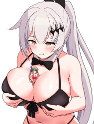 Rule 34 | 2girls, bikini, breasts, breasts squeezed together, fal (girls&#039; frontline), five-seven (girls&#039; frontline), giant, giantess, girls&#039; frontline, highres, large breasts, long hair, multiple girls, person between breasts, size difference, sukoyugiri, swimsuit, white hair